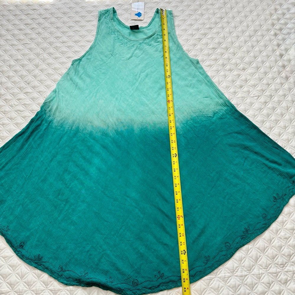 NWT Advance Apparels Long Ombre Dip Dye Sleeveless Dress Aqua Turquoise Size S/M - Picture 9 of 12